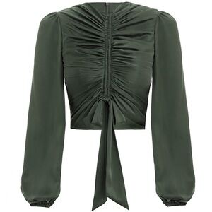 Zimmermann Olive Green Ruched Tie-Back Long Sleeve Blouse